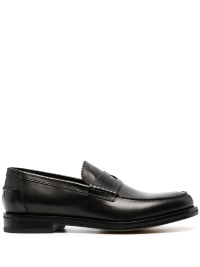 Doucal's Slip-on Leather Penny Loafers In Black