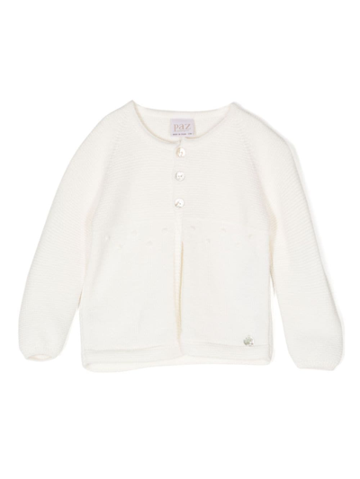 Paz Rodriguez Babies' Round-neck Knitted Cardigan In White