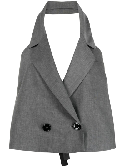 Dorothee Schumacher Button-up Halterneck Waistcoat In Grey