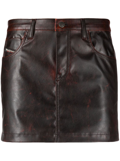 Diesel O-kin Faux-leather Miniskirt In Brown