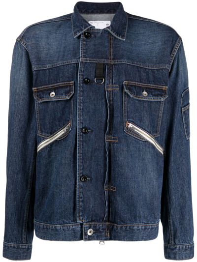 Sacai Straight-point Collar Cotton Jacket In Blau