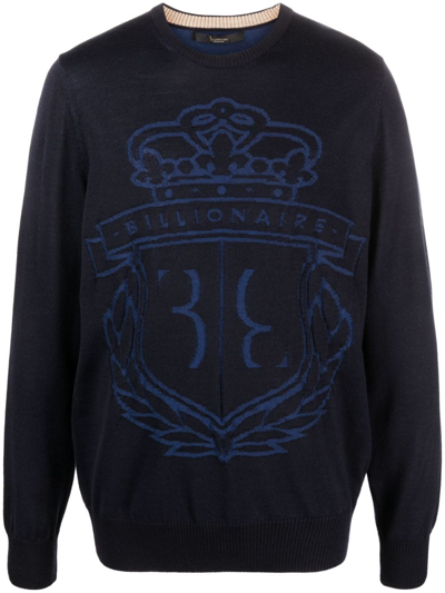 Billionaire Logo-print Wool Pullover In Blau