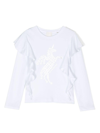 Givenchy Logo-print Ruffle-detail T-shirt In White