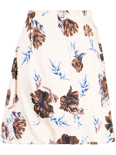 Jil Sander Floral-print Elastic-waist Skirt In Braun