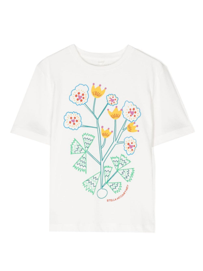 Stella Mccartney Kids' Floral-print Cotton T-shirt In Weiss