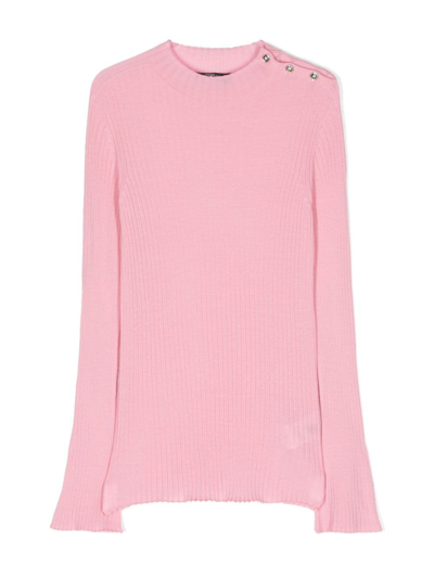 Versace Kids' Ribbed-knit Side-button Jumper In Pink