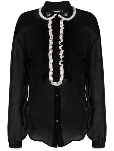 Dsquared2 Bluse Mit Sheer-effekt In Black