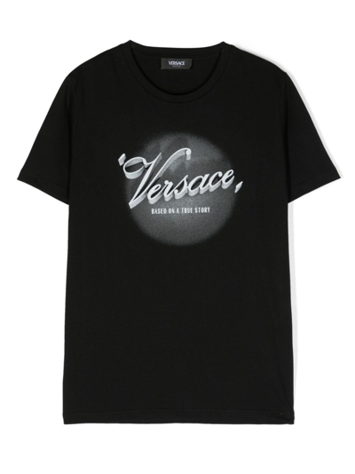 Versace Kids' Logo-print Cotton T-shirt In Schwarz