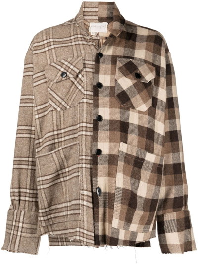 Greg Lauren Mix-print Long-sleeve Shirt In Brown