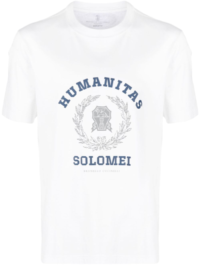 Brunello Cucinelli Humanitas-print Cotton T-shirt In Blanc