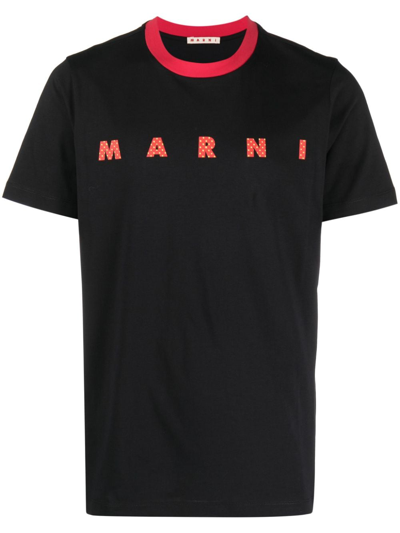 Marni Logo-print Cotton T-shirt In Pdn Black