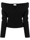 Magda Butrym Off-shoulder Wool-blend Top In Schwarz