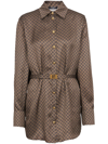 Balmain Silk Shirt With A Mini Monogram Print In Braun