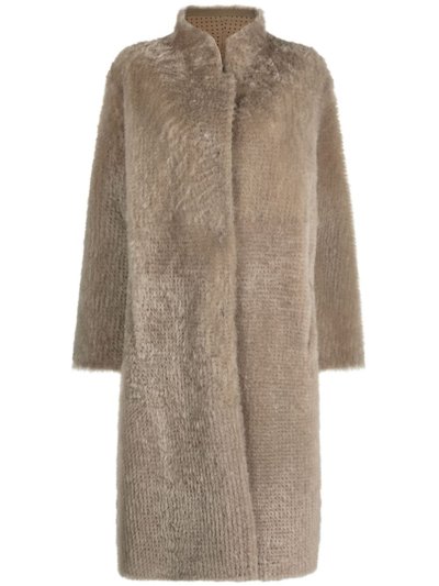 Manzoni 24 Shearling Single-breasted Coat In Braun