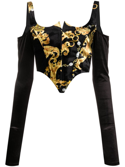 Versace Jeans Couture Black Chain Couture Blouse In Eg89 Black + Gold