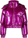 VERSACE JEANS COUTURE GLOSSY-FINISH HOODED PUFFER JACKET