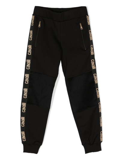 Roberto Cavalli Junior Kids' Logo-stripe Track Pants In Black