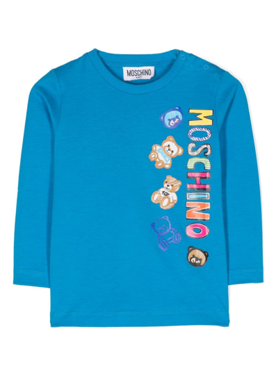 Moschino Babies' Teddy Bear Cotton T-shirt In Blue