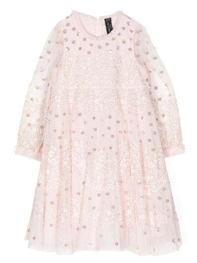 Needle & Thread Kids' Beatrice Polka-dot Flared Dress In Pink