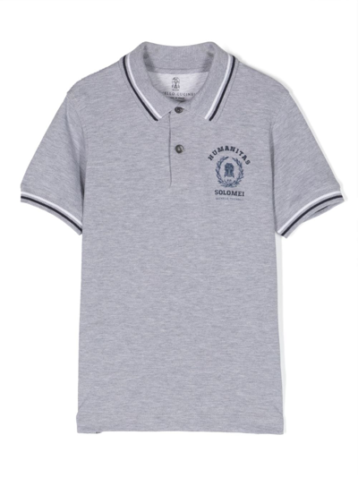 Brunello Cucinelli Kids' Logo-print Cotton Polo Shirt In Grey