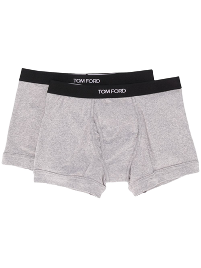 Tom Ford Logo-waistband Boxer Briefs (pack Of Two) In Grey