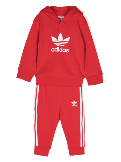 Adidas Originals Babies' Logo-print Hooded Tracksuit Set In Red