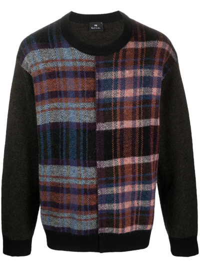 Ps By Paul Smith Checked Merino Wool-blend Jumper In Black