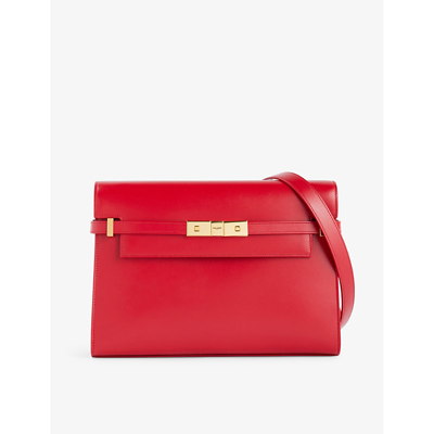 Saint Laurent Womens Rouge Eros Manhattan Small Leather Top-handle Bag In Rouge Eros