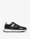 Hugo Boss Striped-trim Faux-leather And Mesh Low-top Trainers In Black
