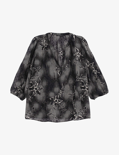 Ikks Womens Off White Floral-print Balloon-sleeve Woven Blouse