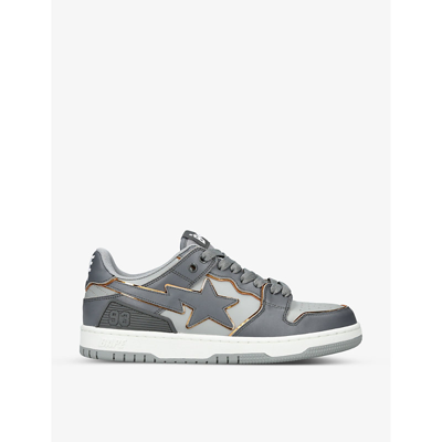 A Bathing Ape Men's Grey Mixed Bape Sk8 Sta #3 M2 Leather Low-top Trainers