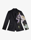 TED BAKER TED BAKER WOMENS BLACK NAYAA FLORAL-PRINT SINGLE-BREASTED WOVEN JACKET