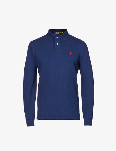 POLO RALPH LAUREN MENS LONG-SLEEVED LOGO-EMBROIDERED CUSTOM SLIM-FIT COTTON-PIQUÉ POLO SHIRT NEWPORT NAVY XL