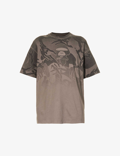 Aape Faded Graphic-print Cotton-jersey T-shirt In Beige (brown)