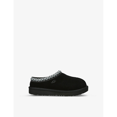 UGG BLACK TASMAN II CONTRAST-STITCH SUEDE SLIPPERS 2-7 YEARS EUR 25 /7.5 UK