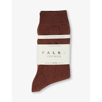 Falke Womens Brandy Brushed Mid-calf Cashmere And Wool-blend Knitted Socks In Brandy