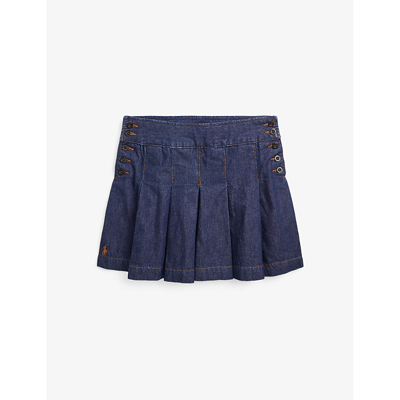 Polo Ralph Lauren Kids' Pleated Cotton Denim Skirt In Aptos Wash