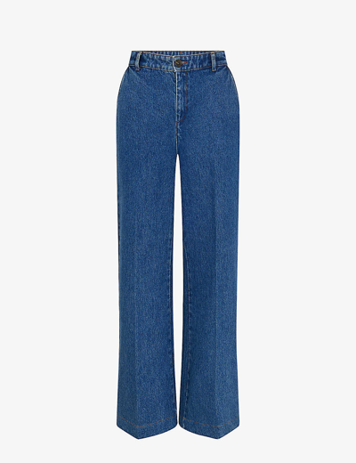Soeur Womens Blue California Wide Flared-leg High-rise Jeans