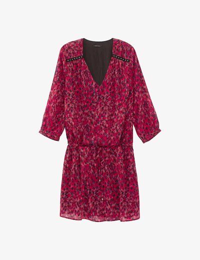 Ikks Womens Pink Leopard-print Studded-braid Woven Mini Dress