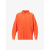 ISSEY MIYAKE HOMME PLISSE ISSEY MIYAKE MENS POWERFUL ORANGE PLEATED RELAXED-FIT KNITTED POLO SHIRT