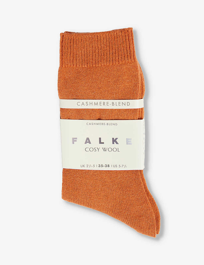 Falke Womens Tandoori Brushed Mid-calf Cashmere And Wool-blend Knitted Socks In Tandoori