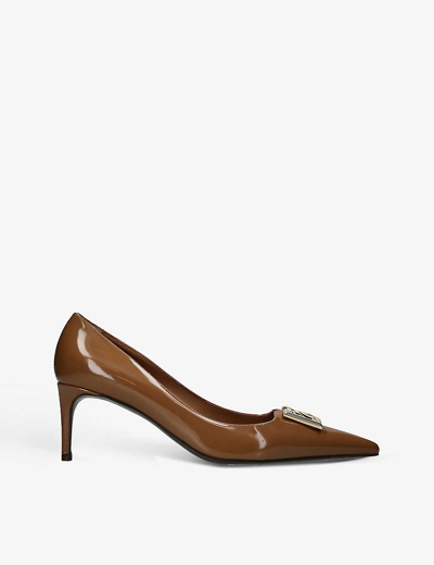 Dolce & Gabbana Devotion Logo-plaque Patent-leather Courts In Brown