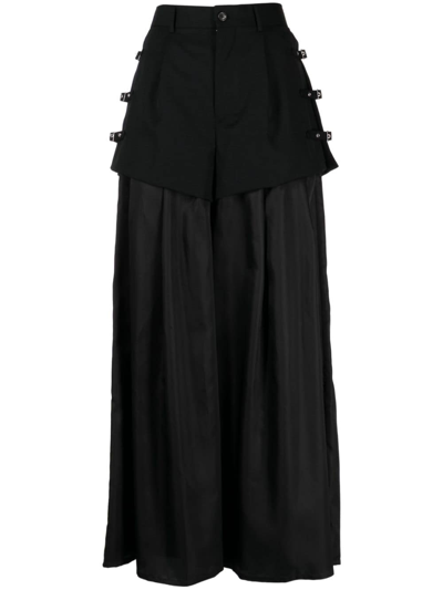 Noir Kei Ninomiya Layered-effect Wool Palazzo Pants In Black