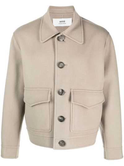 Ami Alexandre Mattiussi Pointed-collar Buttoned Jacket In Grey
