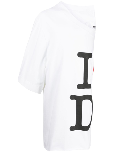 Doublet Graphic-print One-shoulder T-shirt In White