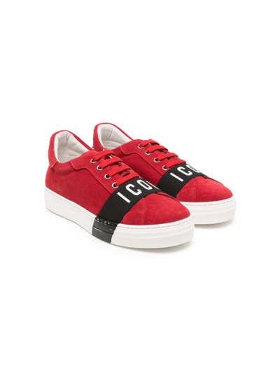 Dsquared2 Kids' Icon-stripe Suede Trainers In Red