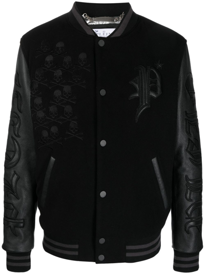 Philipp Plein Gothic Plein Logo-appliqué Varsity Jacket In Black