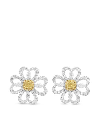 Hyt Jewelry 18kt White And Yellow Gold Stud Earrings In Silver
