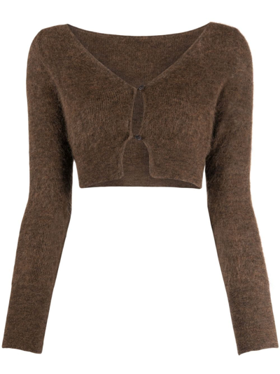 Jacquemus Brown Le Alzou Cropped Cardigan In Dark Brown