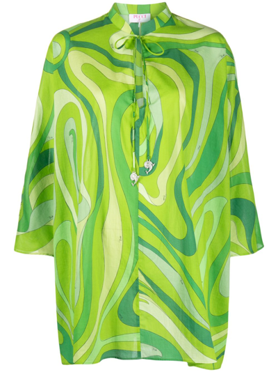 Pucci Marmo-print Cotton Shirt In Green